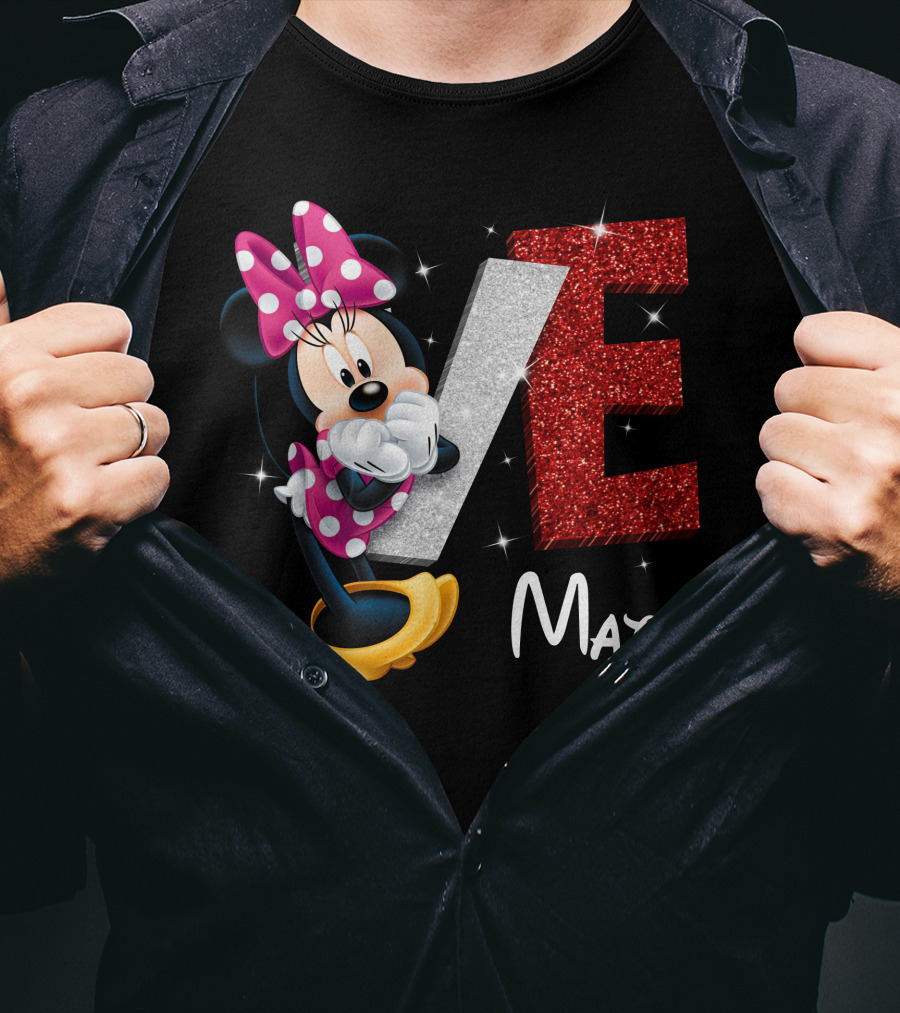 Minnie Mate Love Sparkle Bow And E Glitter T-Shirt