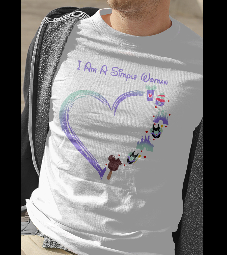 I Am A Simple Woman Heart With Maleficent Castle Ice Cream Cupcake Coffee T-Shirt