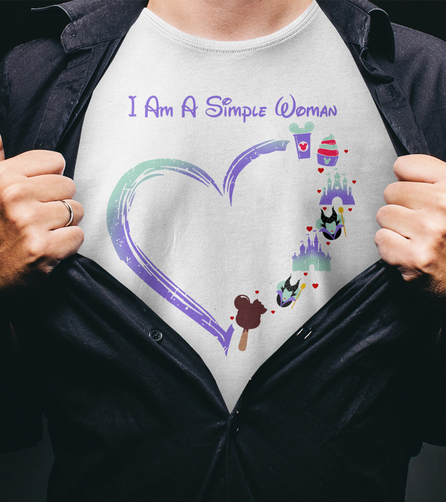 I Am A Simple Woman Heart With Maleficent Castle Ice Cream Cupcake Coffee T-Shirt