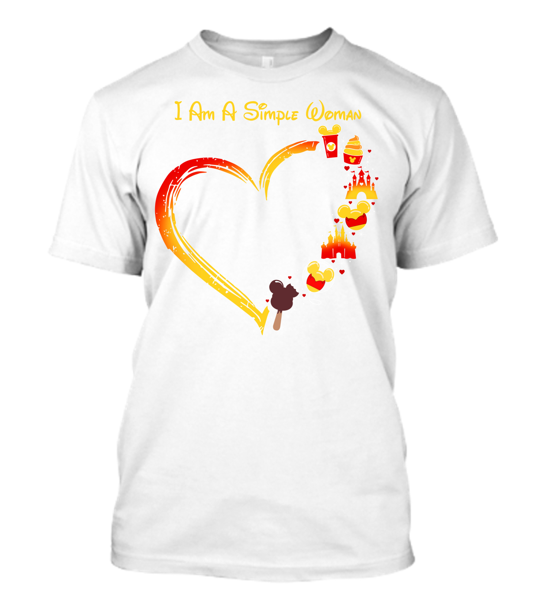 I Am A Simple Woman Heart With Mickey Ears Ice Cream Popcorn Castle T-Shirt