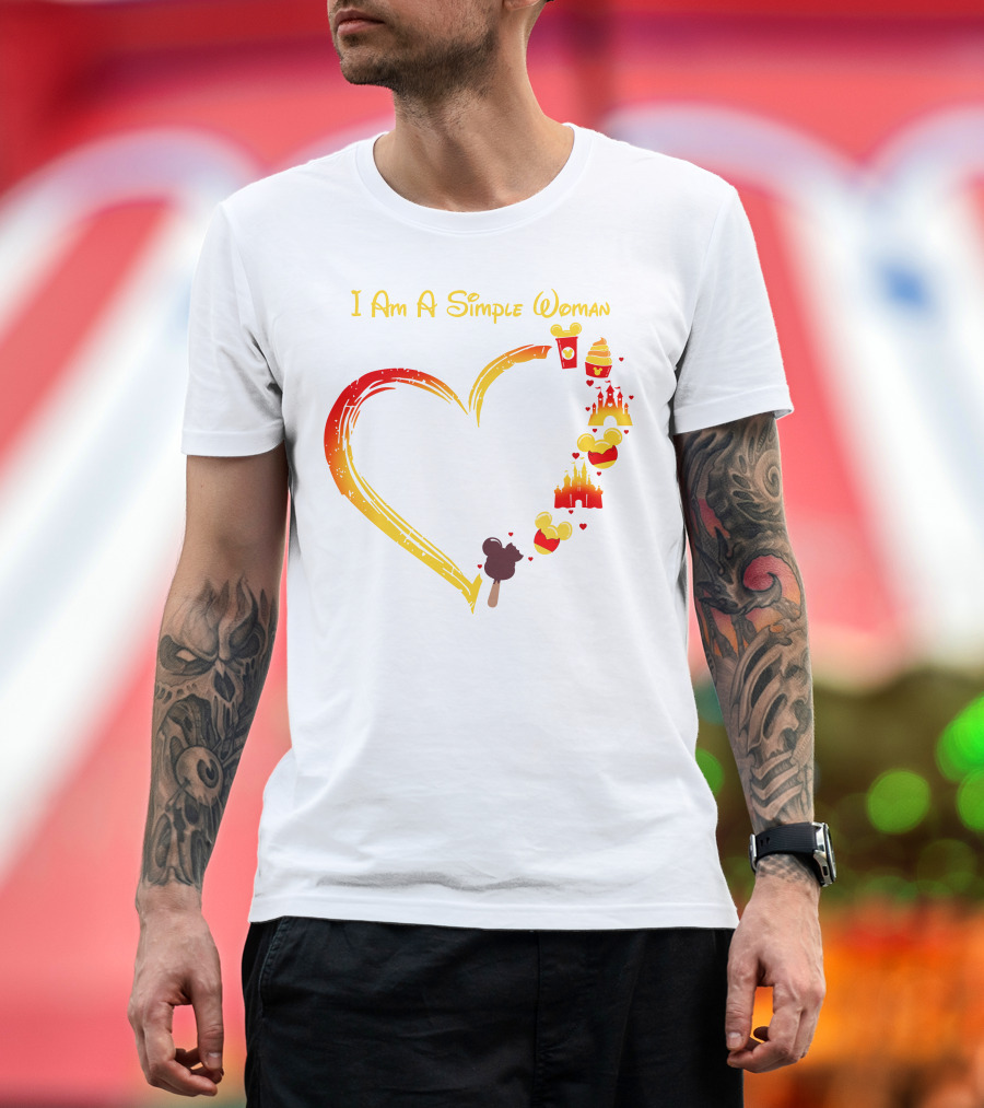 I Am A Simple Woman Heart With Mickey Ears Ice Cream Popcorn Castle T-Shirt