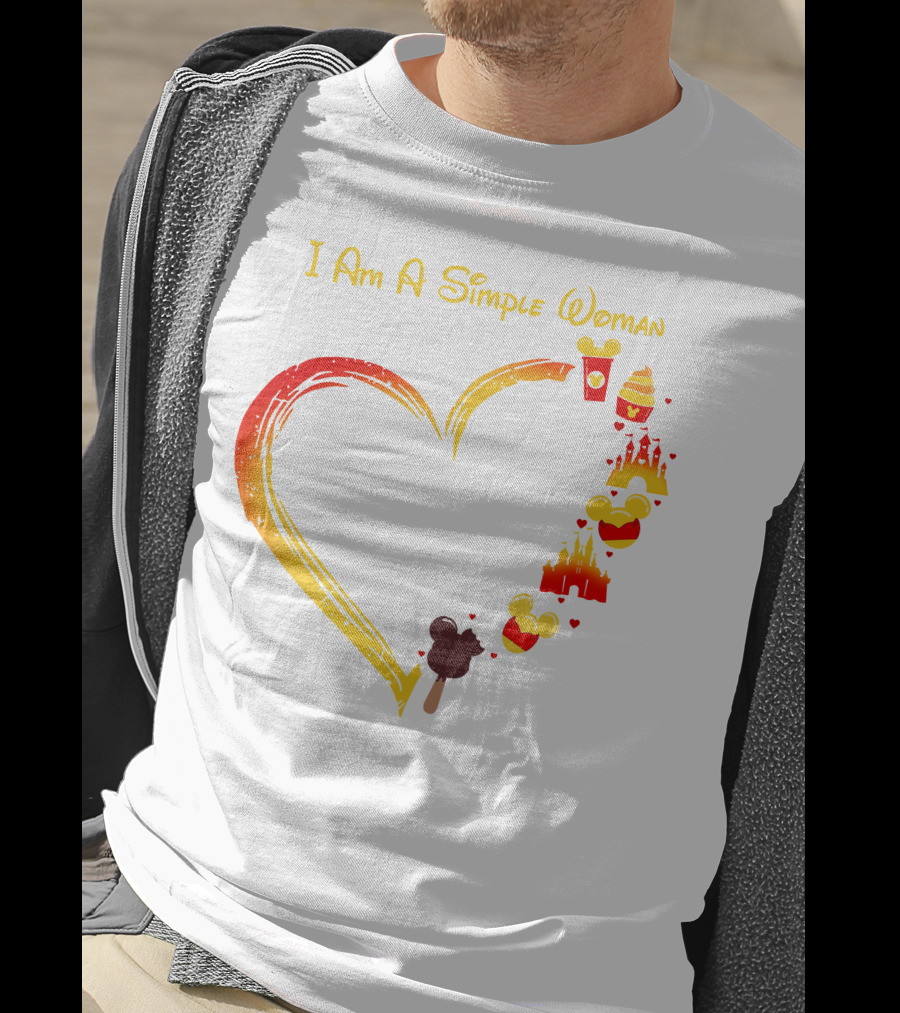 I Am A Simple Woman Heart With Mickey Ears Ice Cream Popcorn Castle T-Shirt