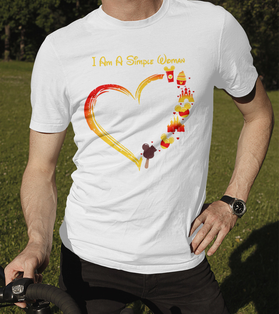 I Am A Simple Woman Heart With Mickey Ears Ice Cream Popcorn Castle T-Shirt
