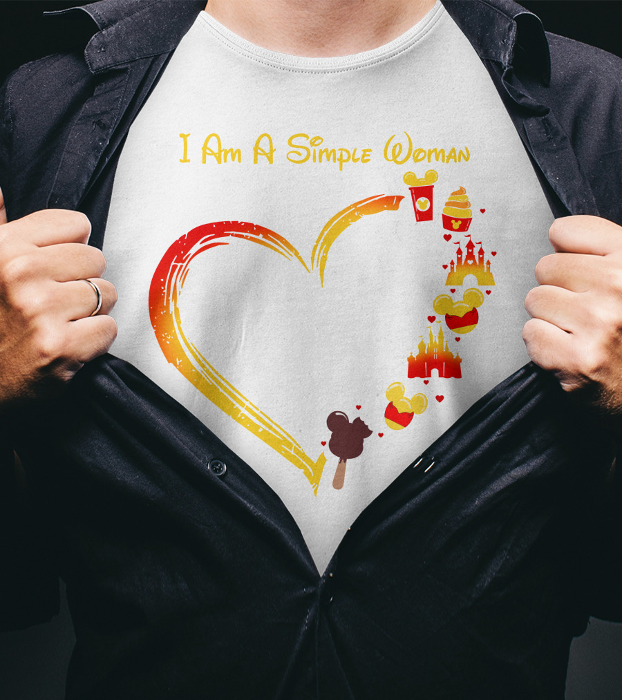 I Am A Simple Woman Heart With Mickey Ears Ice Cream Popcorn Castle T-Shirt