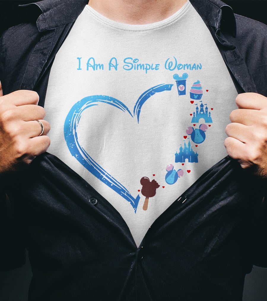 I Am A Simple Woman Heartbeat Mickey Ice Cream Castle Ears T-Shirt