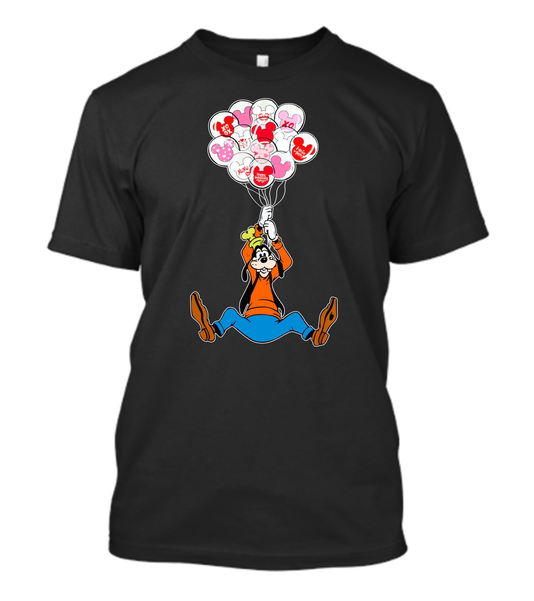 Goofy Balloons Mickey Love Valentine's Xo Hug Minnie Organic T-Shirt