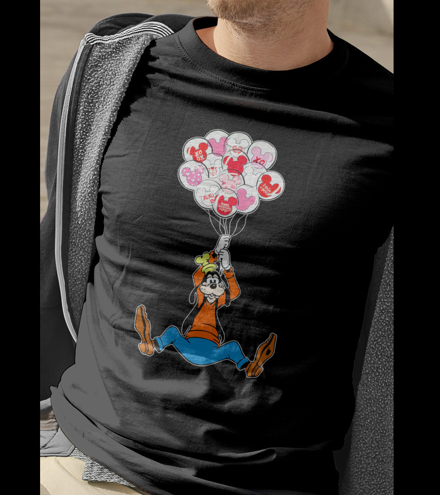 Goofy Balloons Mickey Love Valentine's Xo Hug Minnie Organic T-Shirt