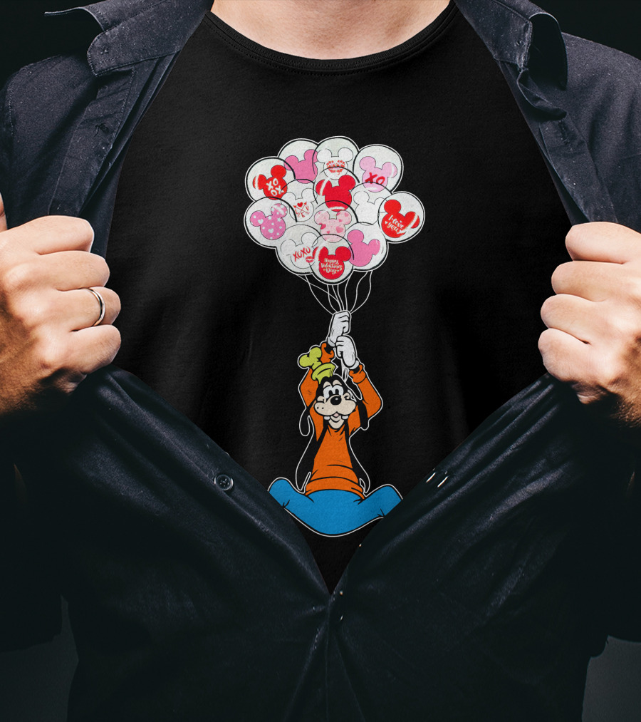 Goofy Balloons Mickey Love Valentine's Xo Hug Minnie Organic T-Shirt