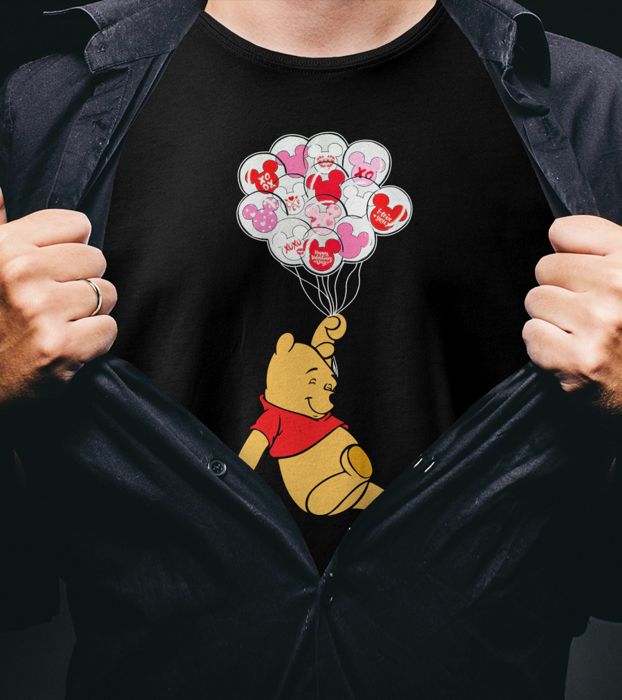 Winnie The Pooh Balloons With Mickey Ears And Sweet Messages T-Shirt