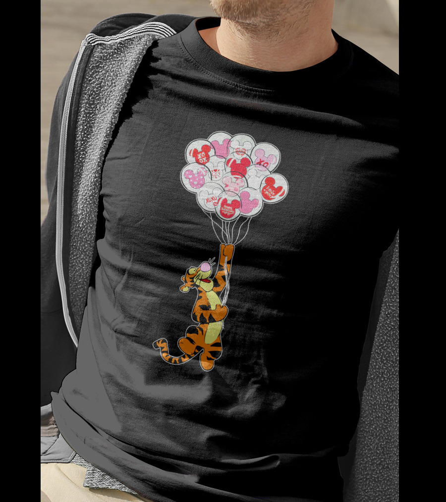 Tigger Flying With Mickey Balloons Valentine's Day Xo Hunny Disney T-Shirt
