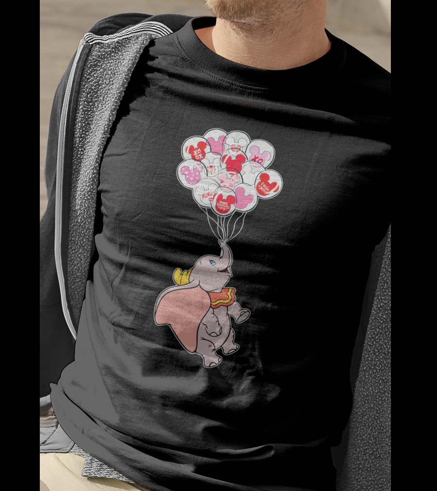 Dumbo Flying With Heart Balloons Featuring Valentine Xo And Mickey T-Shirt