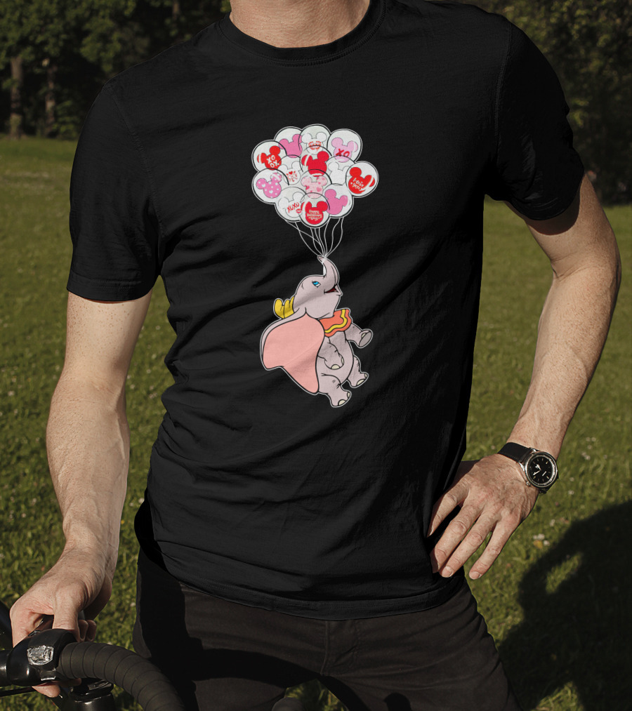 Dumbo Flying With Heart Balloons Featuring Valentine Xo And Mickey T-Shirt