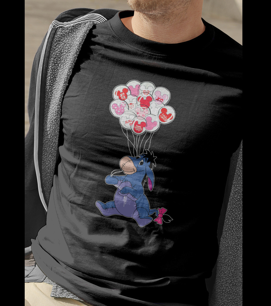 Eeyore Holding Valentine's Day Mickey Balloons T-Shirt