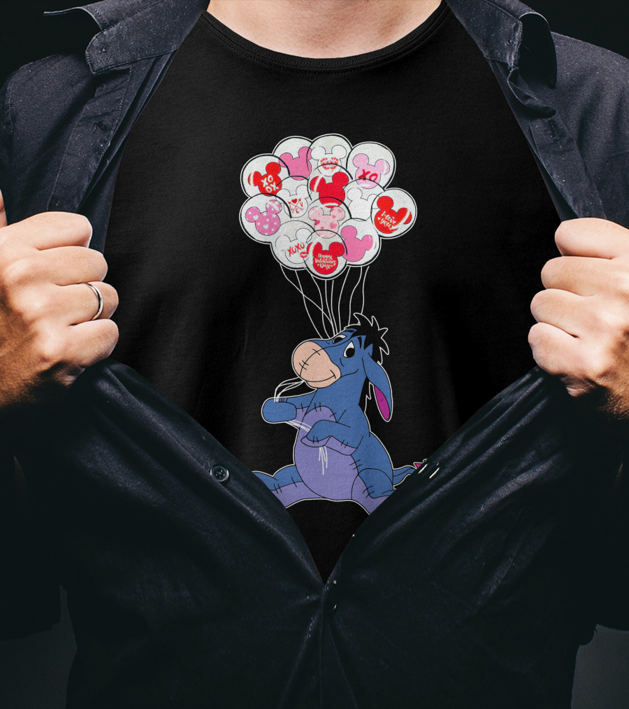 Eeyore Holding Valentine's Day Mickey Balloons T-Shirt