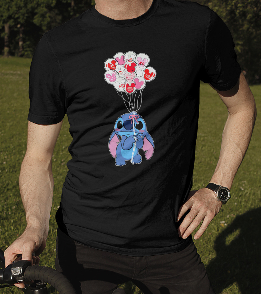 Stitch And Mickey Balloons Valentine's Xo Love T-Shirt