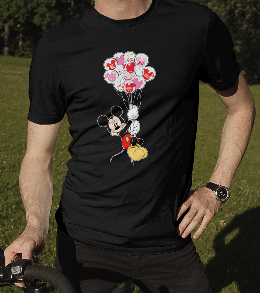 Mickey Mouse Holding Heart Balloons With Xo Love Messages T-Shirt