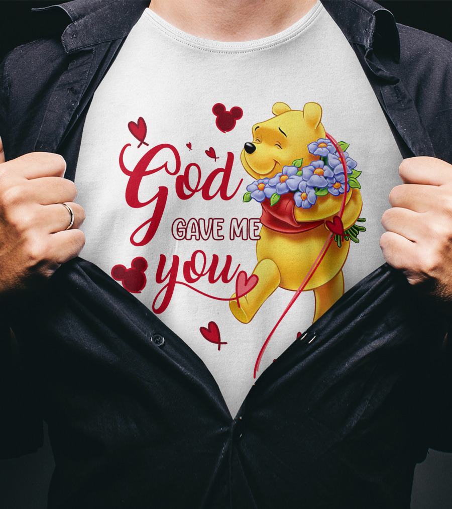 God Gave Me You Pooh Flowers Hearts Iconic Character T-Shirt