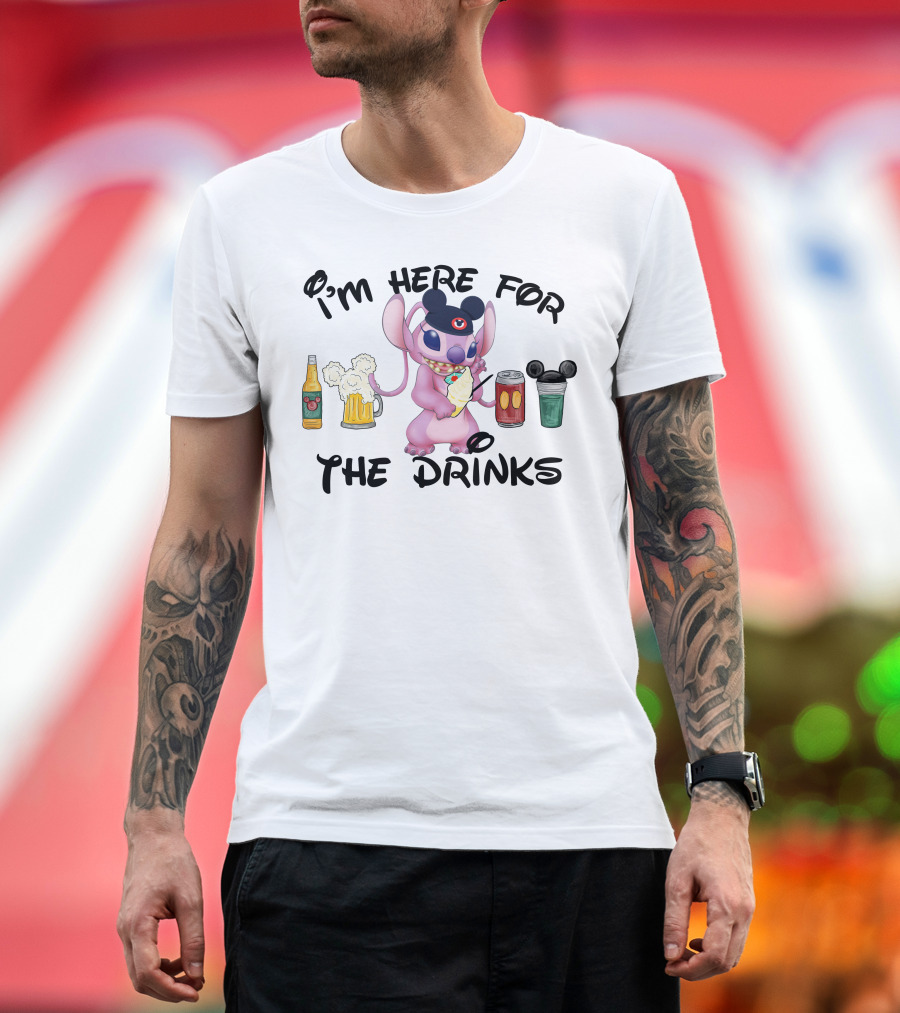 I'm Here For The Drinks Stitch Mickey Ears T-Shirt