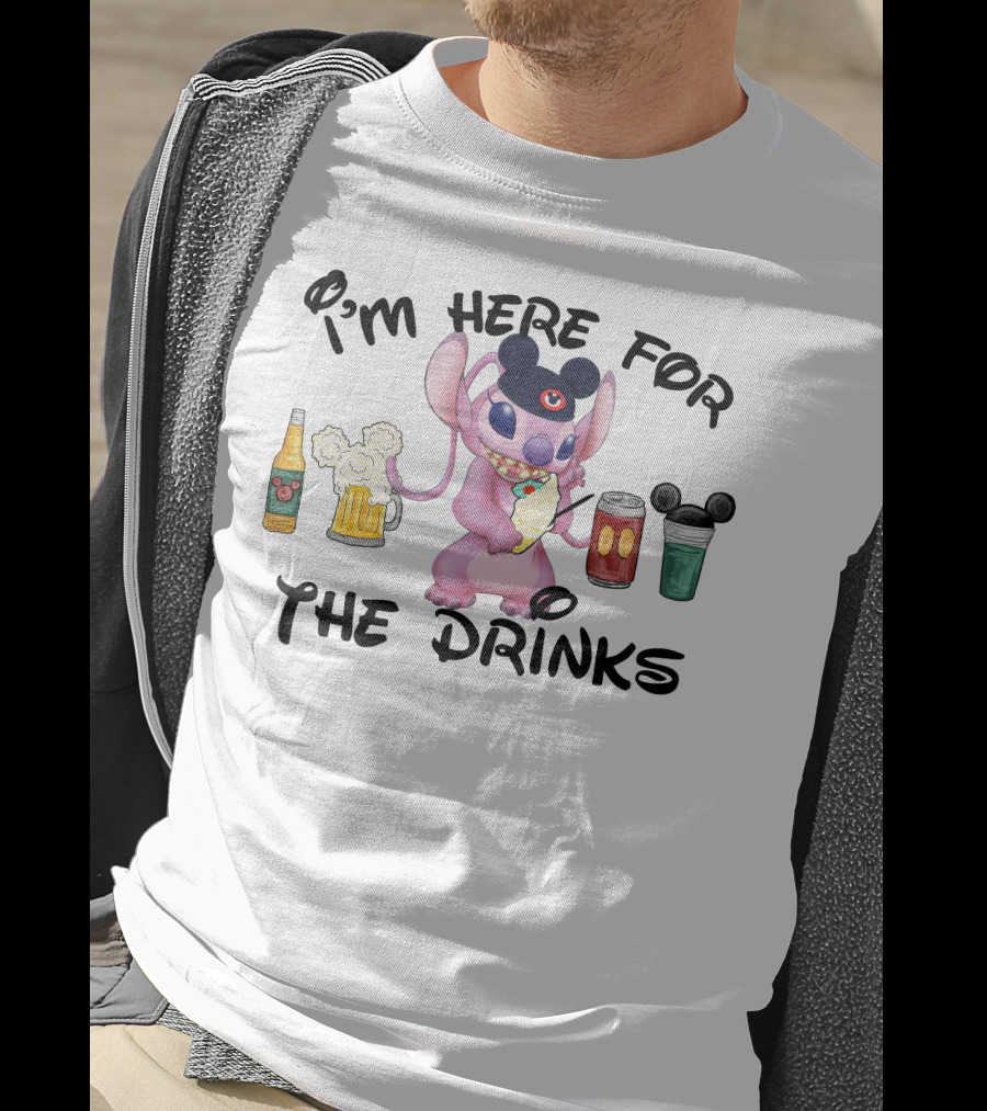 I'm Here For The Drinks Stitch Mickey Ears T-Shirt