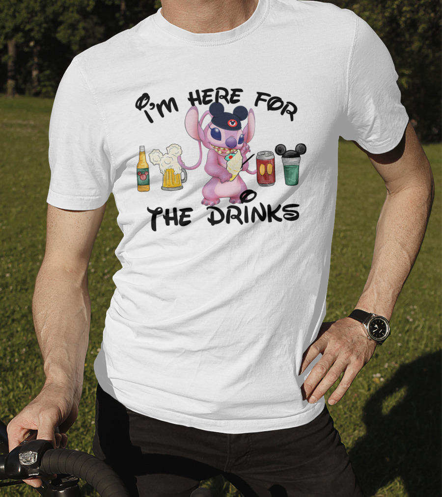 I'm Here For The Drinks Stitch Mickey Ears T-Shirt