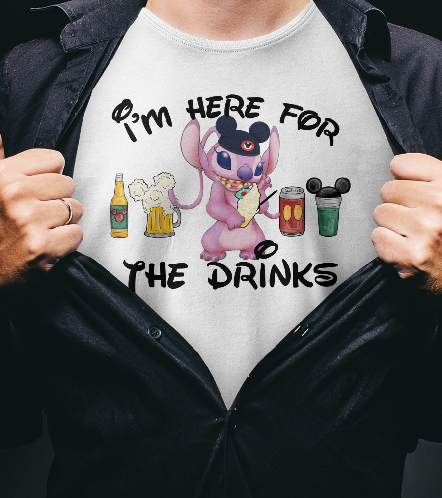 I'm Here For The Drinks Stitch Mickey Ears T-Shirt