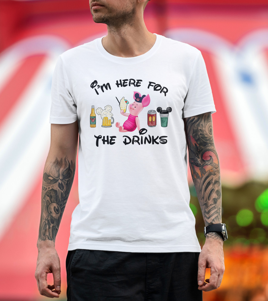 I'm Here For The Drinks Piglet Ice Cream Mickey Ears T-Shirt