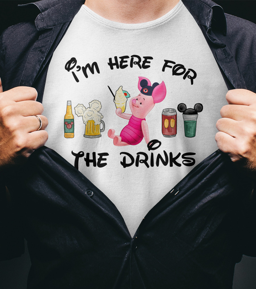 I'm Here For The Drinks Piglet Ice Cream Mickey Ears T-Shirt