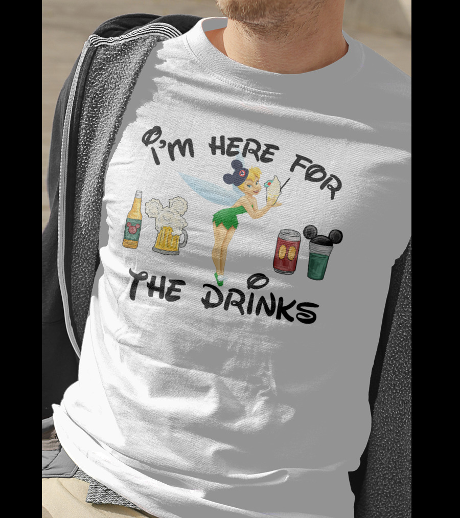 I'm Here For The Drinks Tinkerbell Beer Mouse Ears T-Shirt