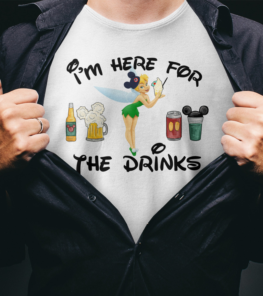 I'm Here For The Drinks Tinkerbell Beer Mouse Ears T-Shirt