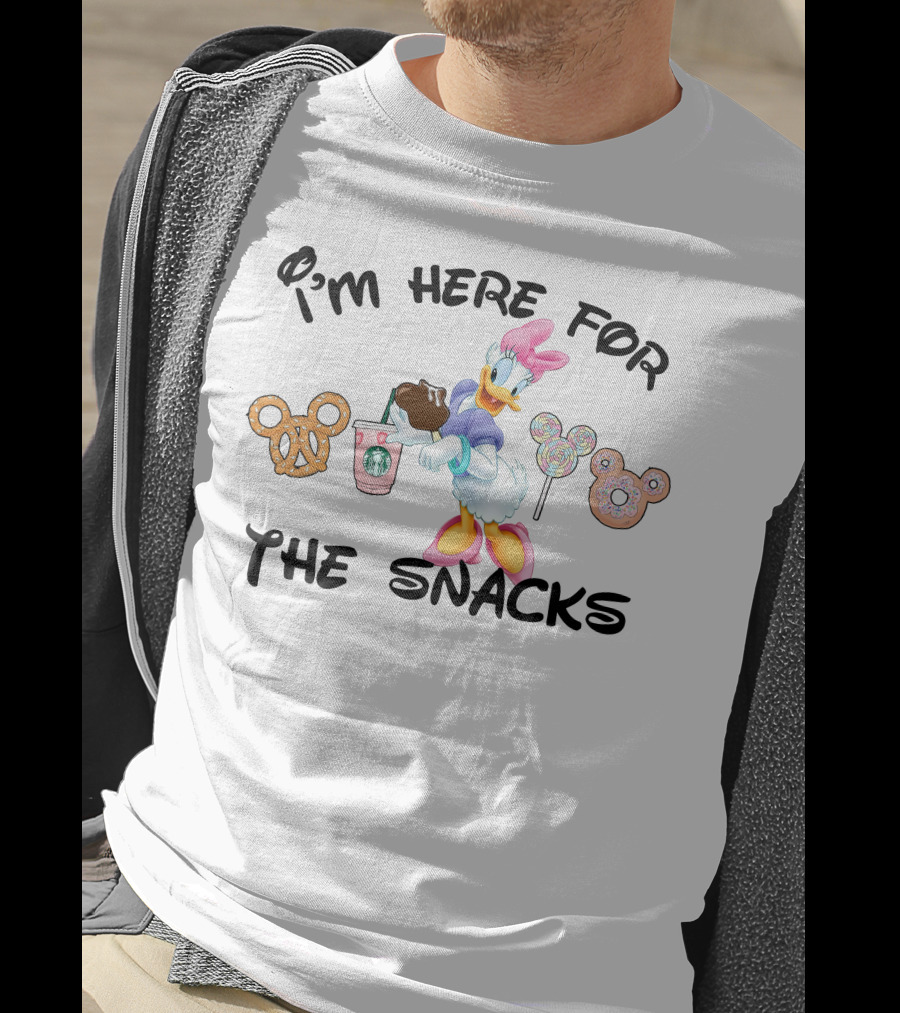 I'm Here For The Snacks Daisy Starbucks Pretzel Lollipops Donut T-Shirt