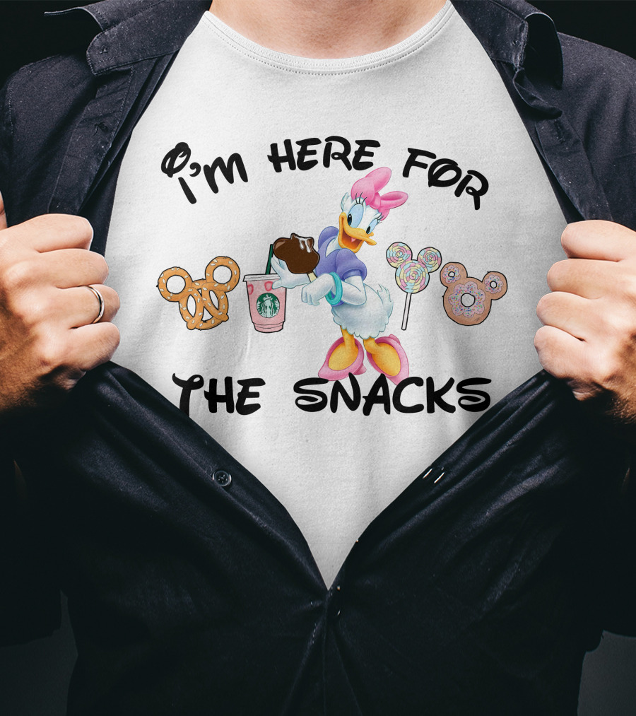 I'm Here For The Snacks Daisy Starbucks Pretzel Lollipops Donut T-Shirt