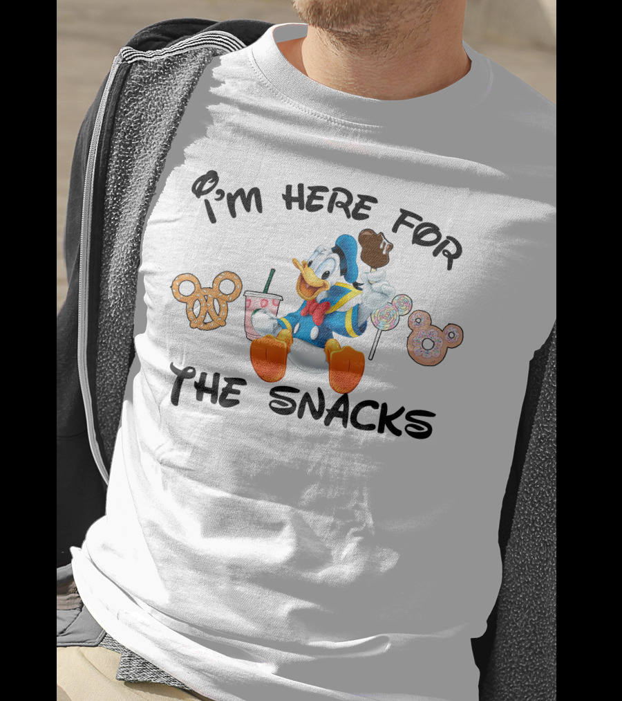 I'm Here For The Snacks Donald Duck Mickey Mouse Pretzel Lollipop Ice Cream Drink T-Shirt