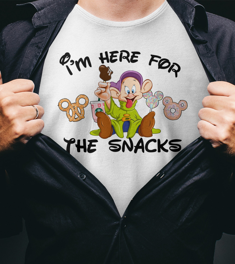 I'm Here For The Snacks Dopey Lollipops Pretzel Donut Ice Cream T-Shirt