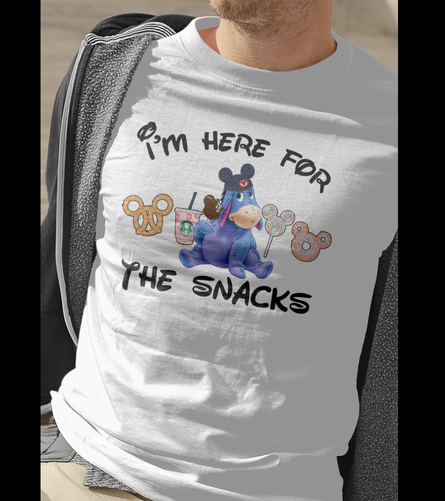 I'm Here For The Snacks Eeyore Pretzel Starbucks Mickey Lollipop Donut T-Shirt