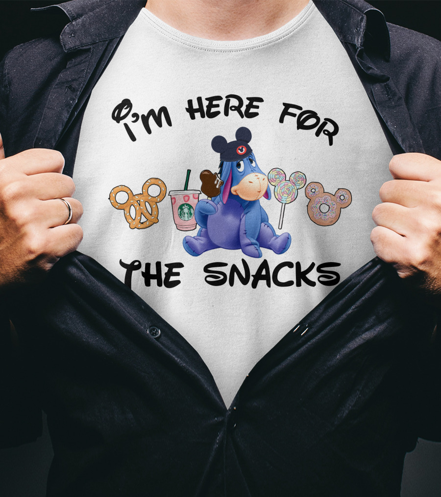 I'm Here For The Snacks Eeyore Pretzel Starbucks Mickey Lollipop Donut T-Shirt