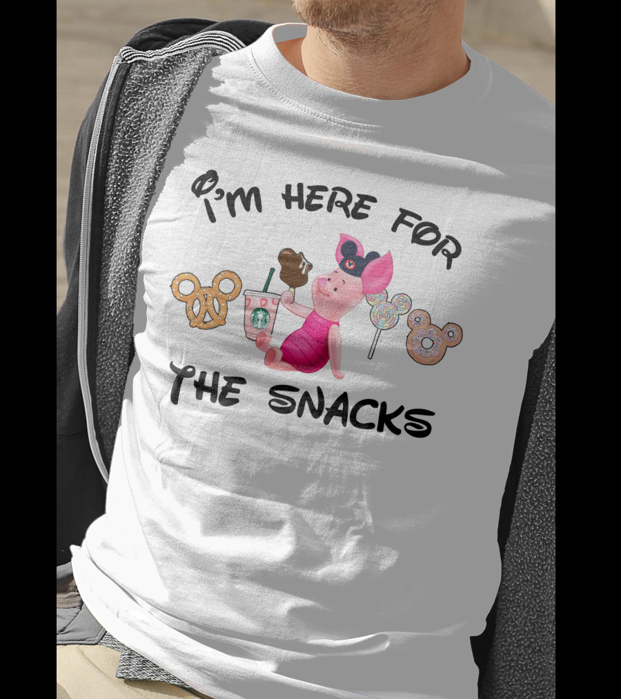 I'm Here For The Snacks Piglet Pretzel Chocolate Mickey Ears T-Shirt