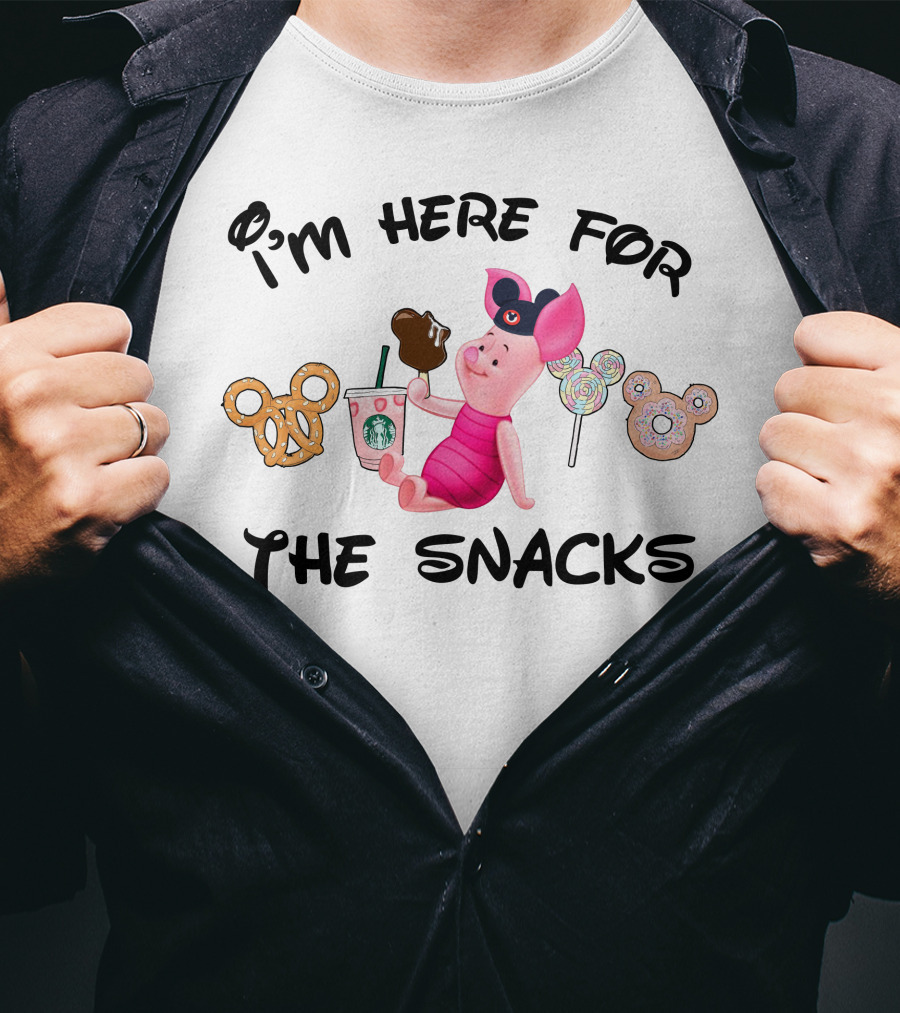 I'm Here For The Snacks Piglet Pretzel Chocolate Mickey Ears T-Shirt