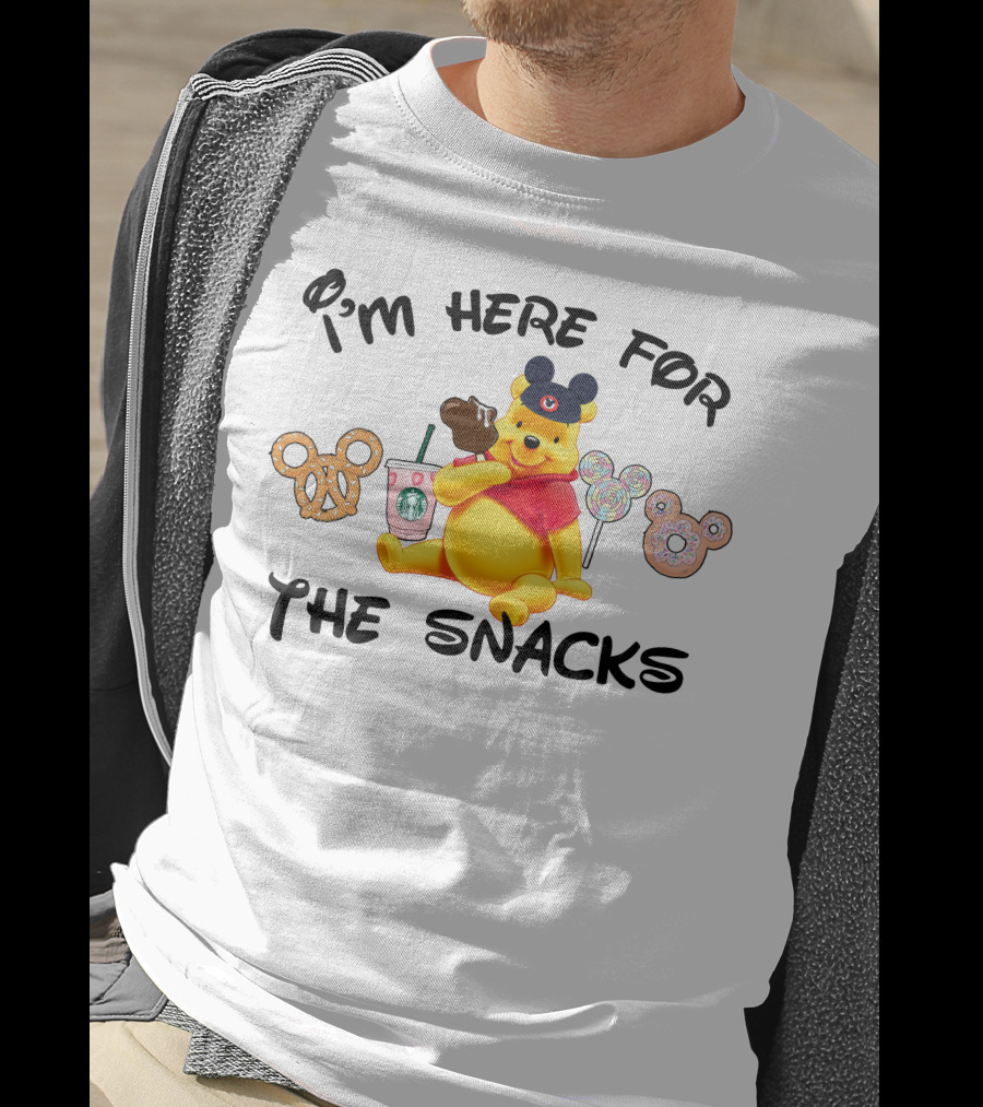 I'm Here For The Snacks Pooh Pretzel Mickey Mouse Ice Cream Donut Lollipops Starbucks Coffee T-Shirt