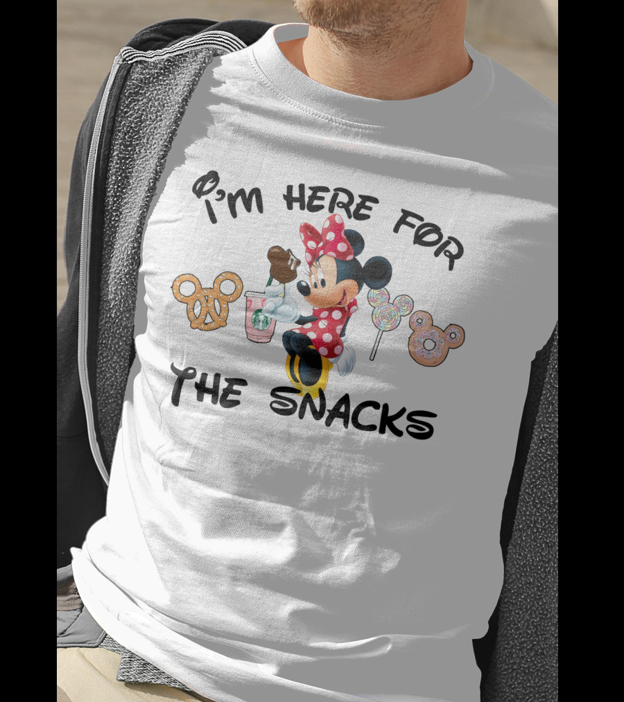 I'm Here For The Snacks Minnie Mouse Pretzel Donut Lollipop Starbucks T-Shirt