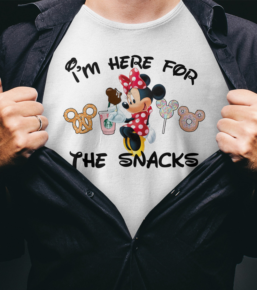 I'm Here For The Snacks Minnie Mouse Pretzel Donut Lollipop Starbucks T-Shirt