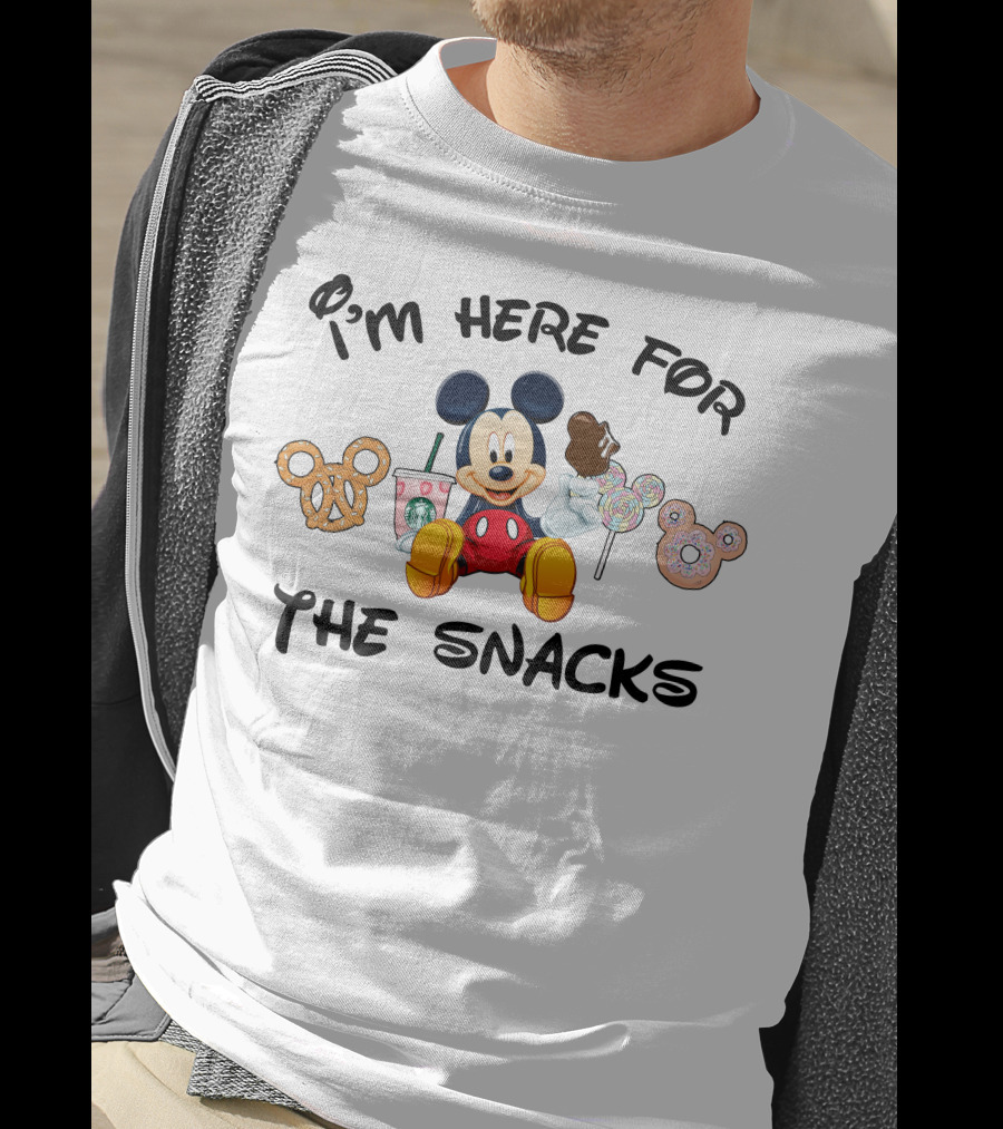 I'm Here For The Snacks Mickey Mouse Pretzel Donut Candy Starbucks T-Shirt