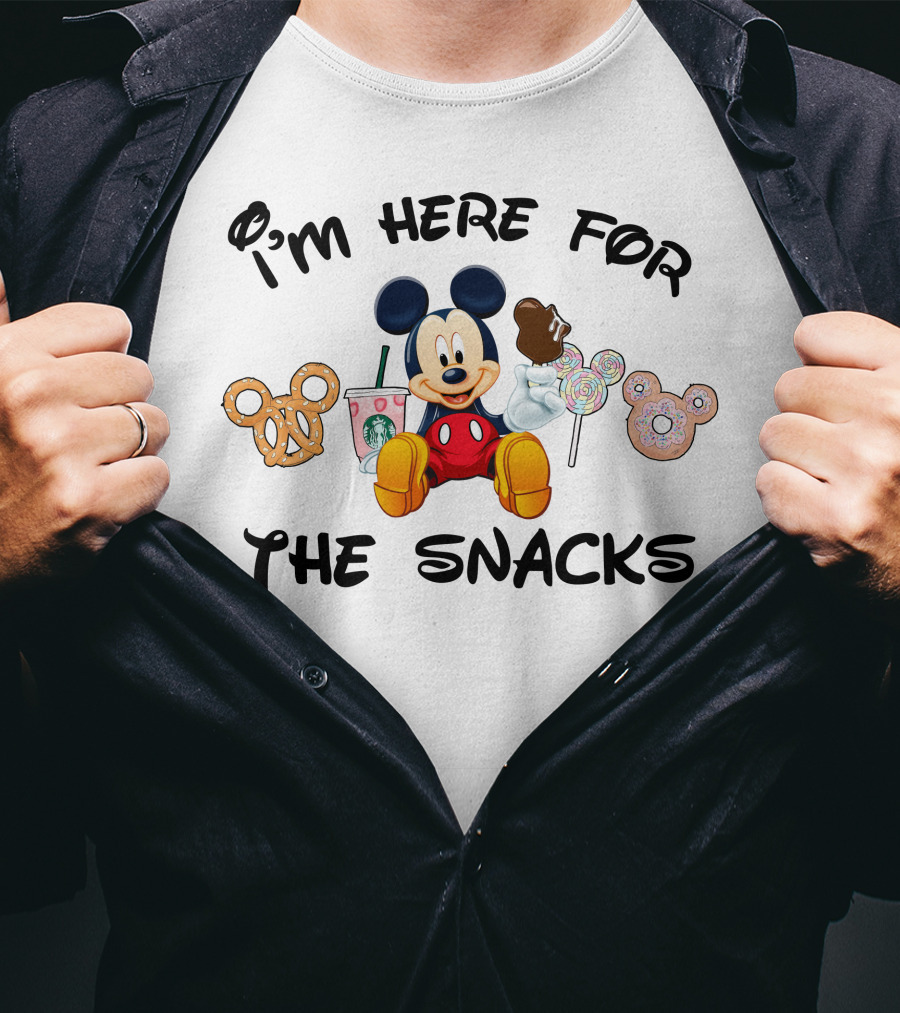 I'm Here For The Snacks Mickey Mouse Pretzel Donut Candy Starbucks T-Shirt