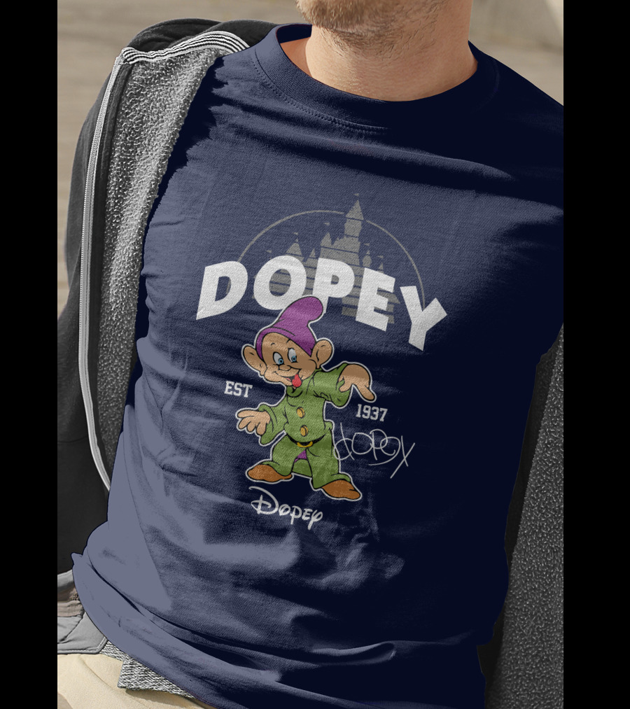 Dopey Est 1937 Castle Background Disney Character T-Shirt