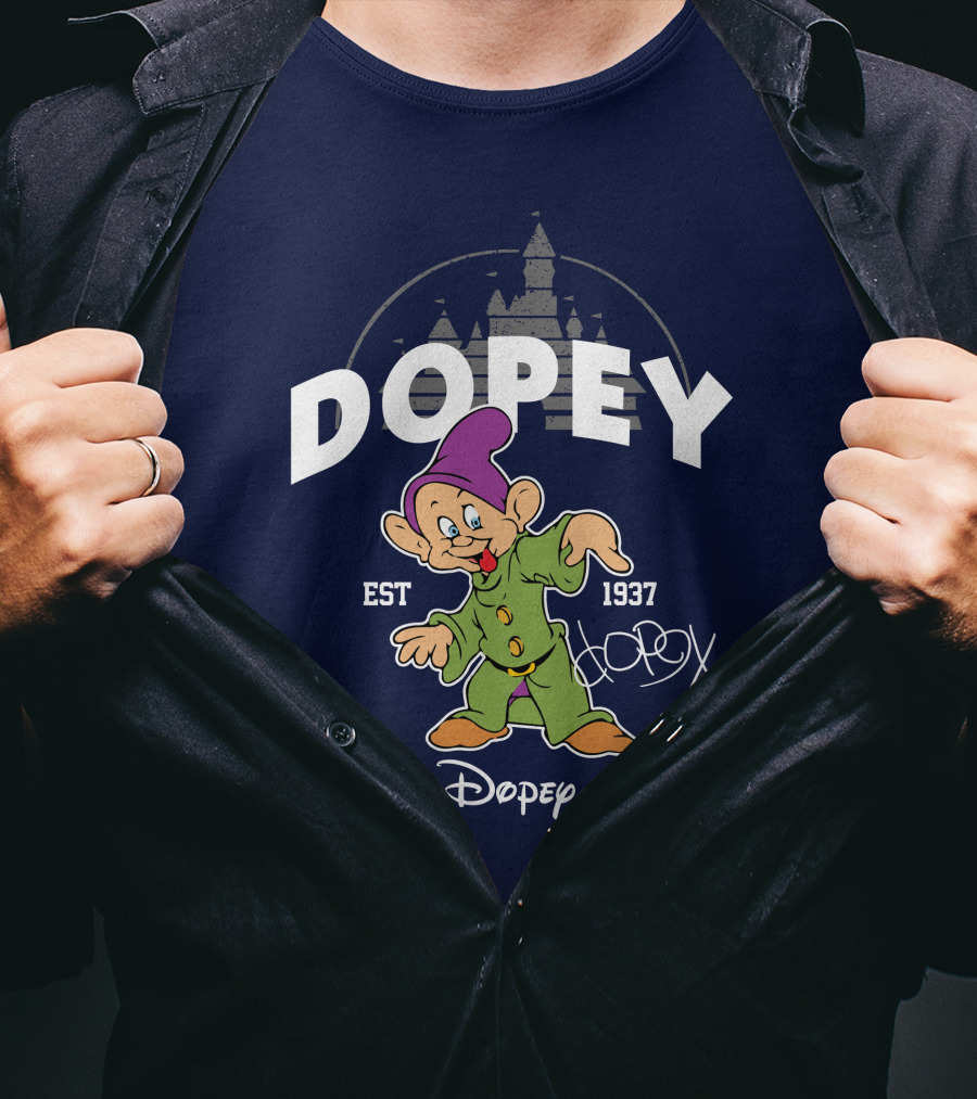 Dopey Est 1937 Castle Background Disney Character T-Shirt