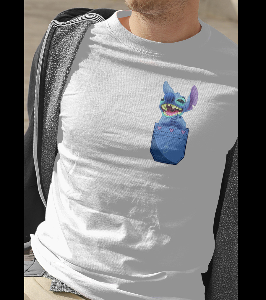 Stitch Pocket Smiling Face With Purple Ears T-Shirt
