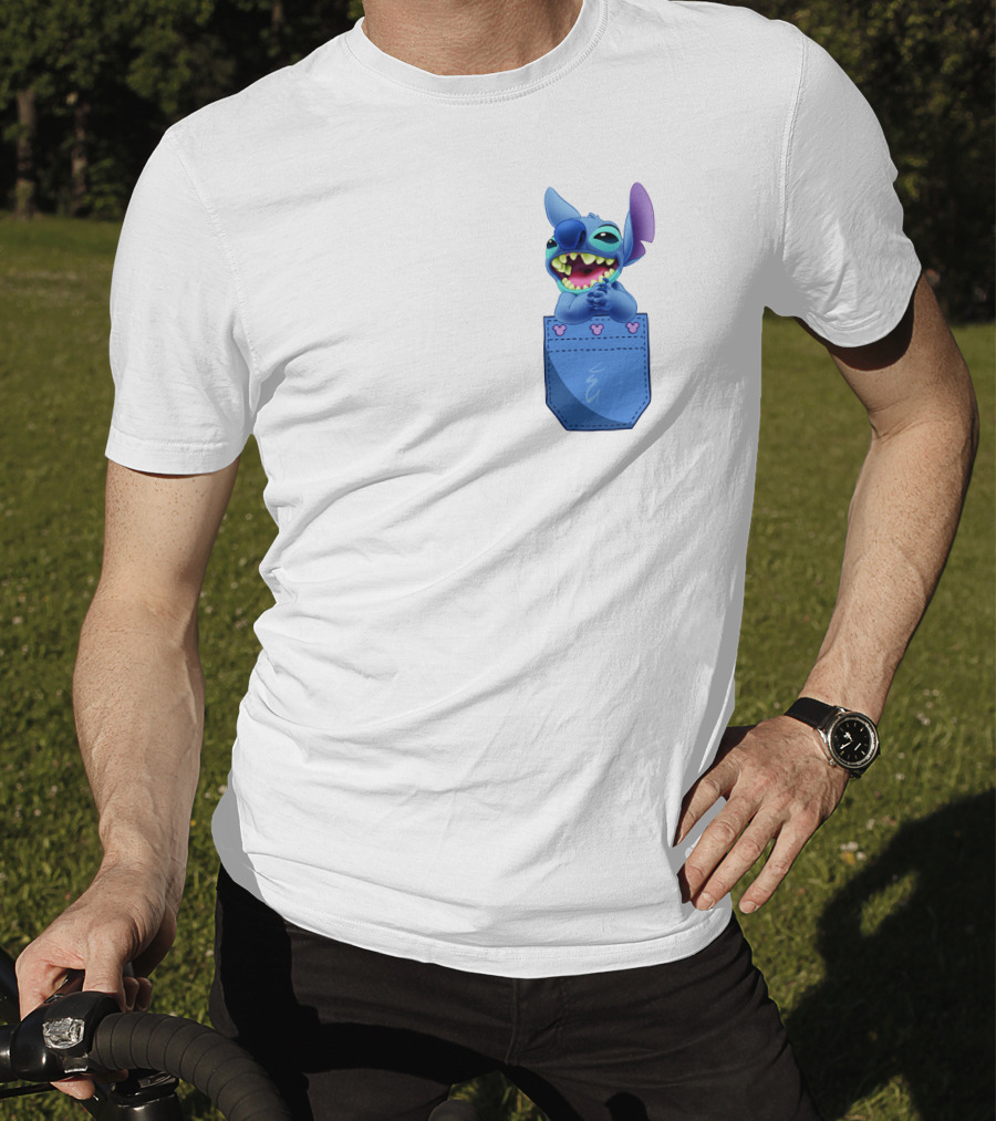 Stitch Pocket Smiling Face With Purple Ears T-Shirt