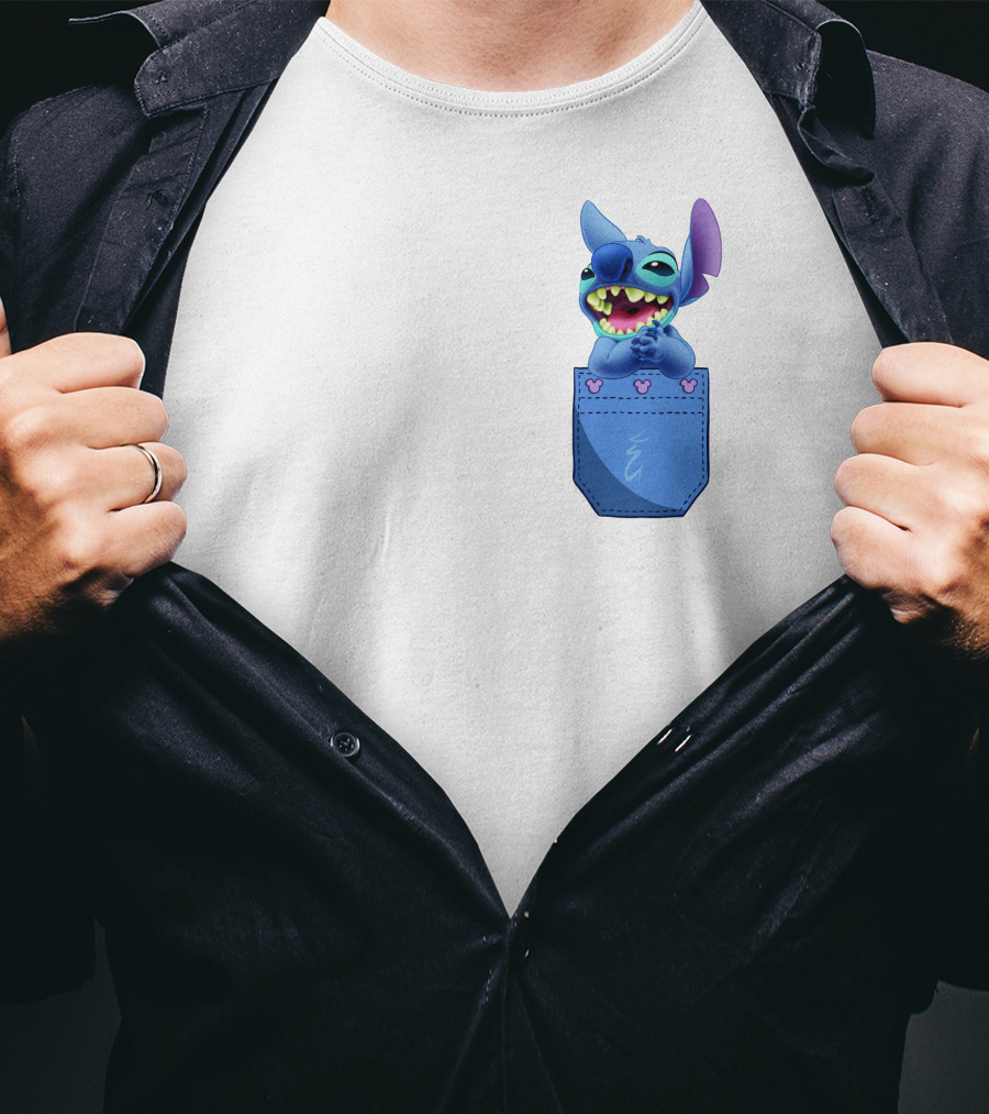 Stitch Pocket Smiling Face With Purple Ears T-Shirt
