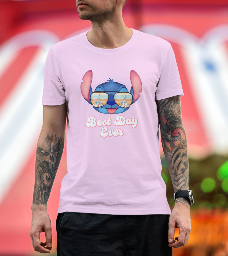 Best Day Ever Stitch Wearing Sunglasses With Castle Reflection T-Shirt