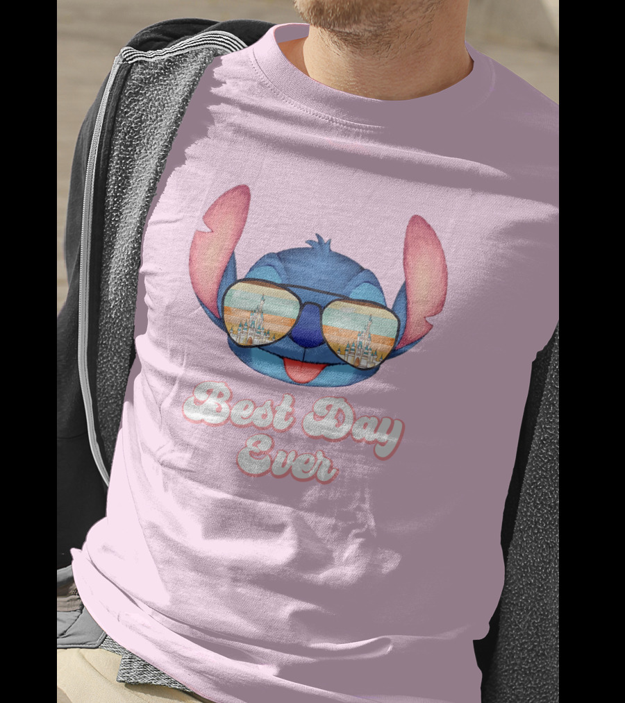 Best Day Ever Stitch Wearing Sunglasses With Castle Reflection T-Shirt
