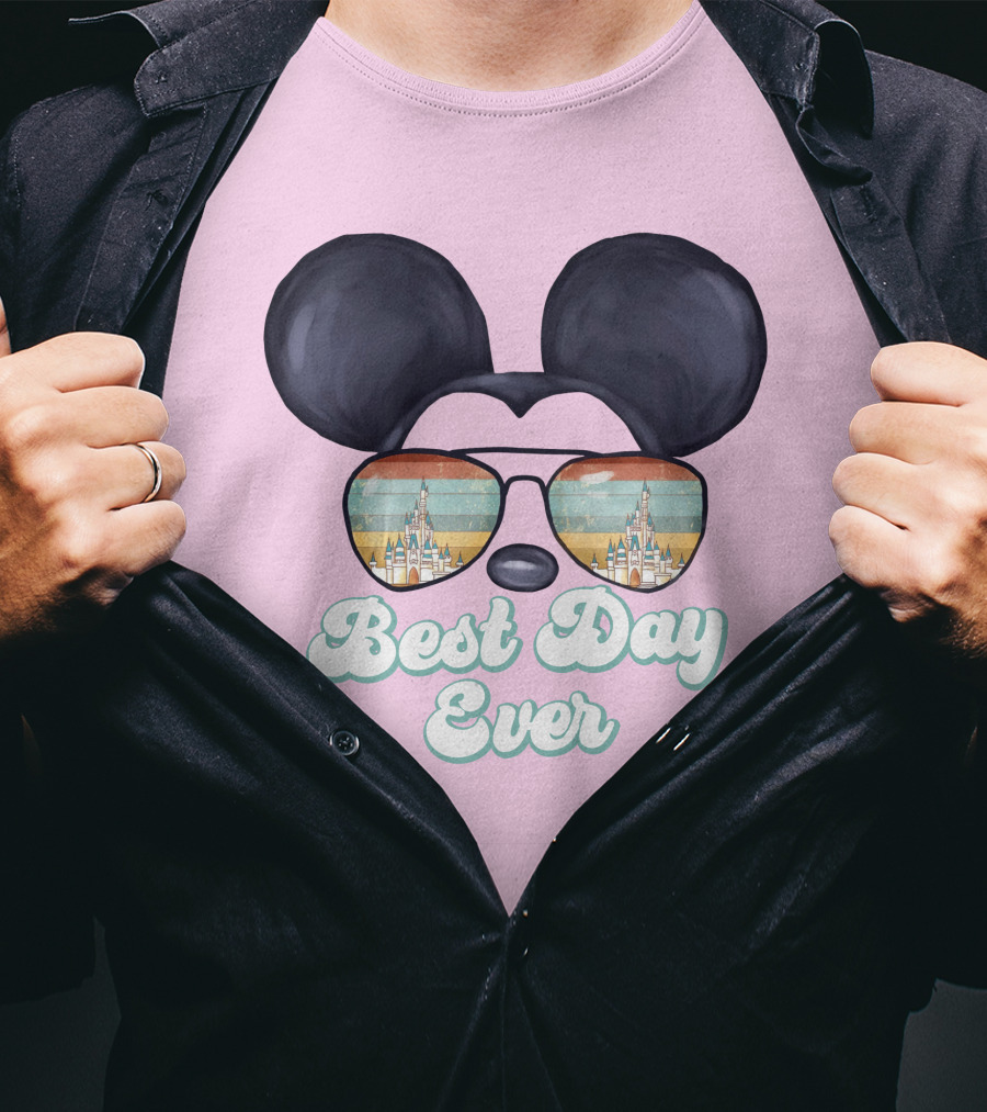 Mickey Best Day Ever Glasses Castle Retro T-Shirt